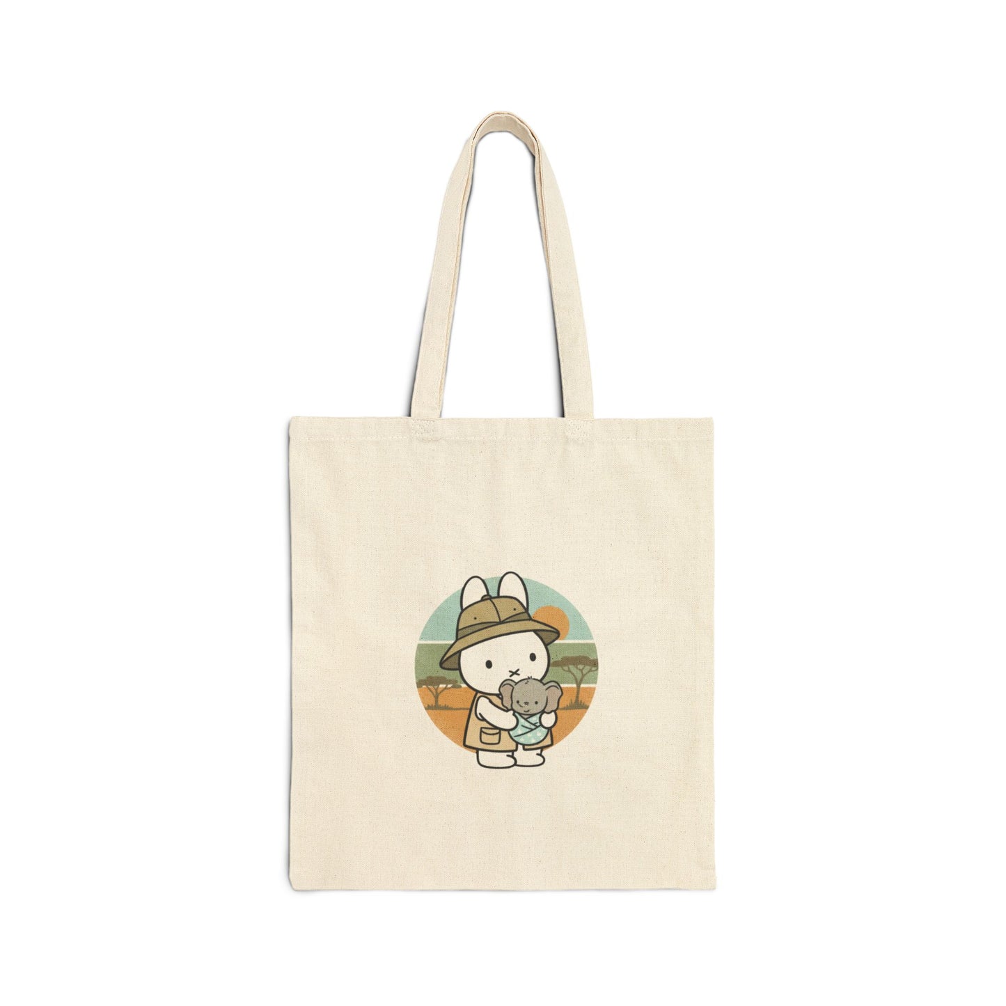 Miffy holding baby elephant Coffee Tote Bag | Kawaii Bunny Illustration, Pastel Circle Art