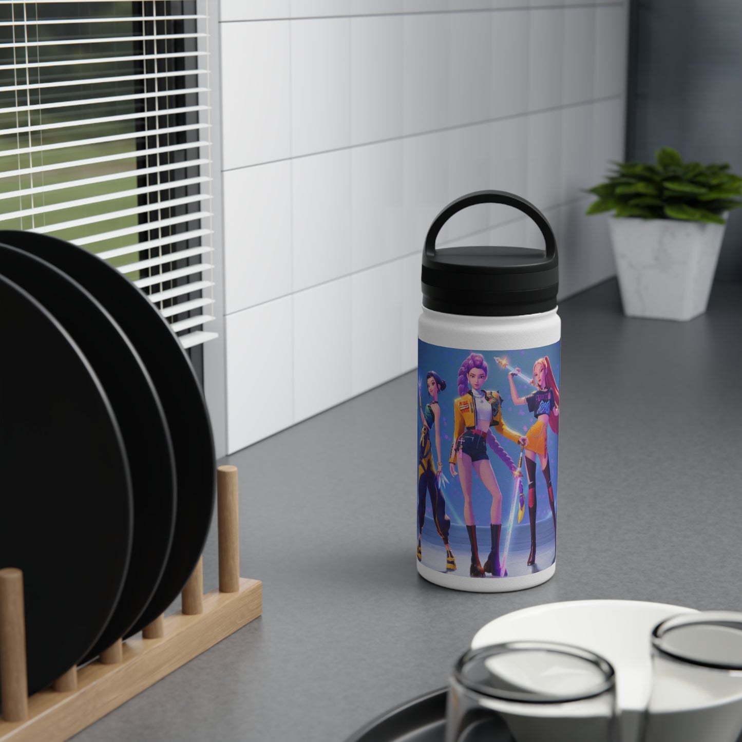 K-Pop Hunters Huntrix Stainless Steel Water Bottle — Handle Lid, Concert Vibe