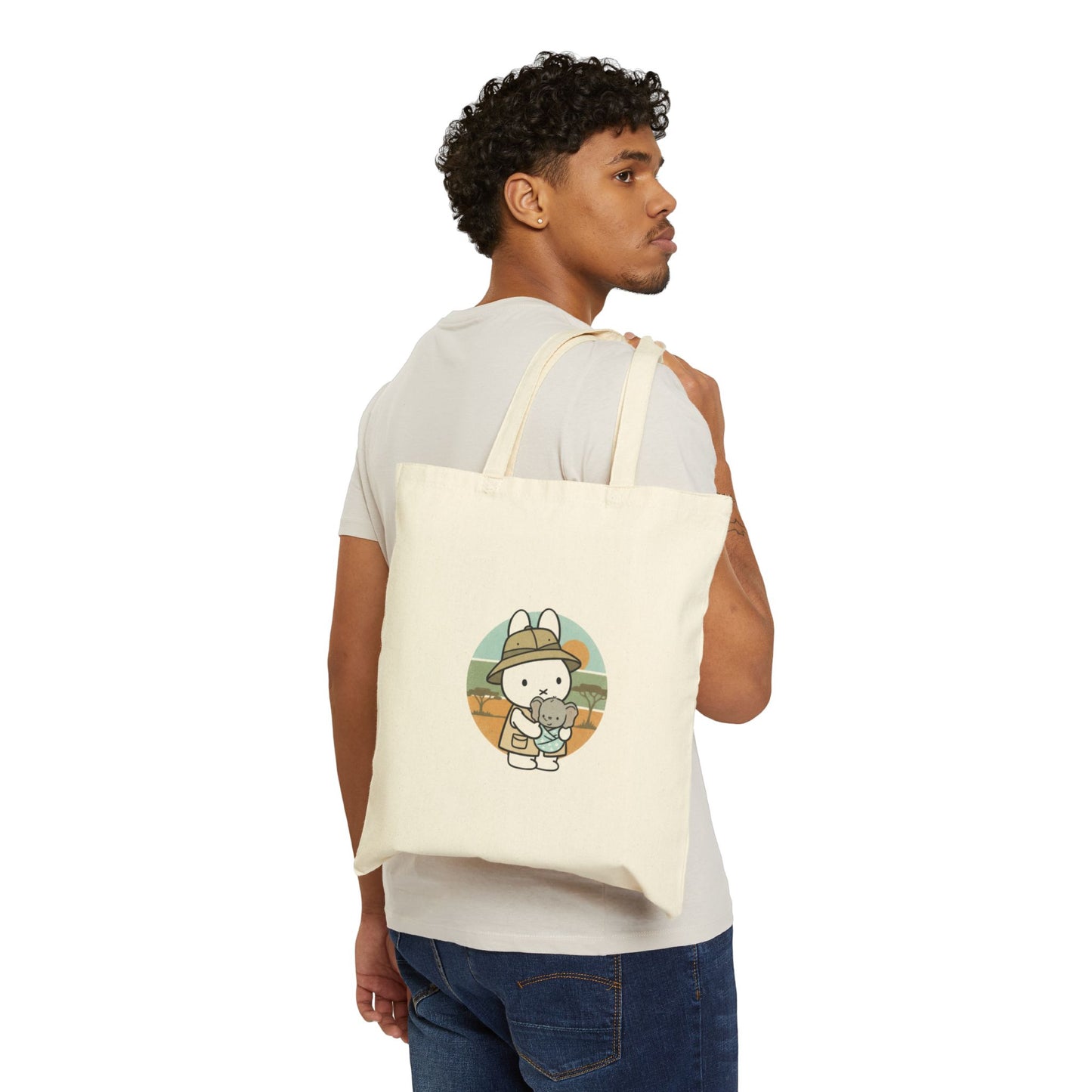 Miffy holding baby elephant Coffee Tote Bag | Kawaii Bunny Illustration, Pastel Circle Art