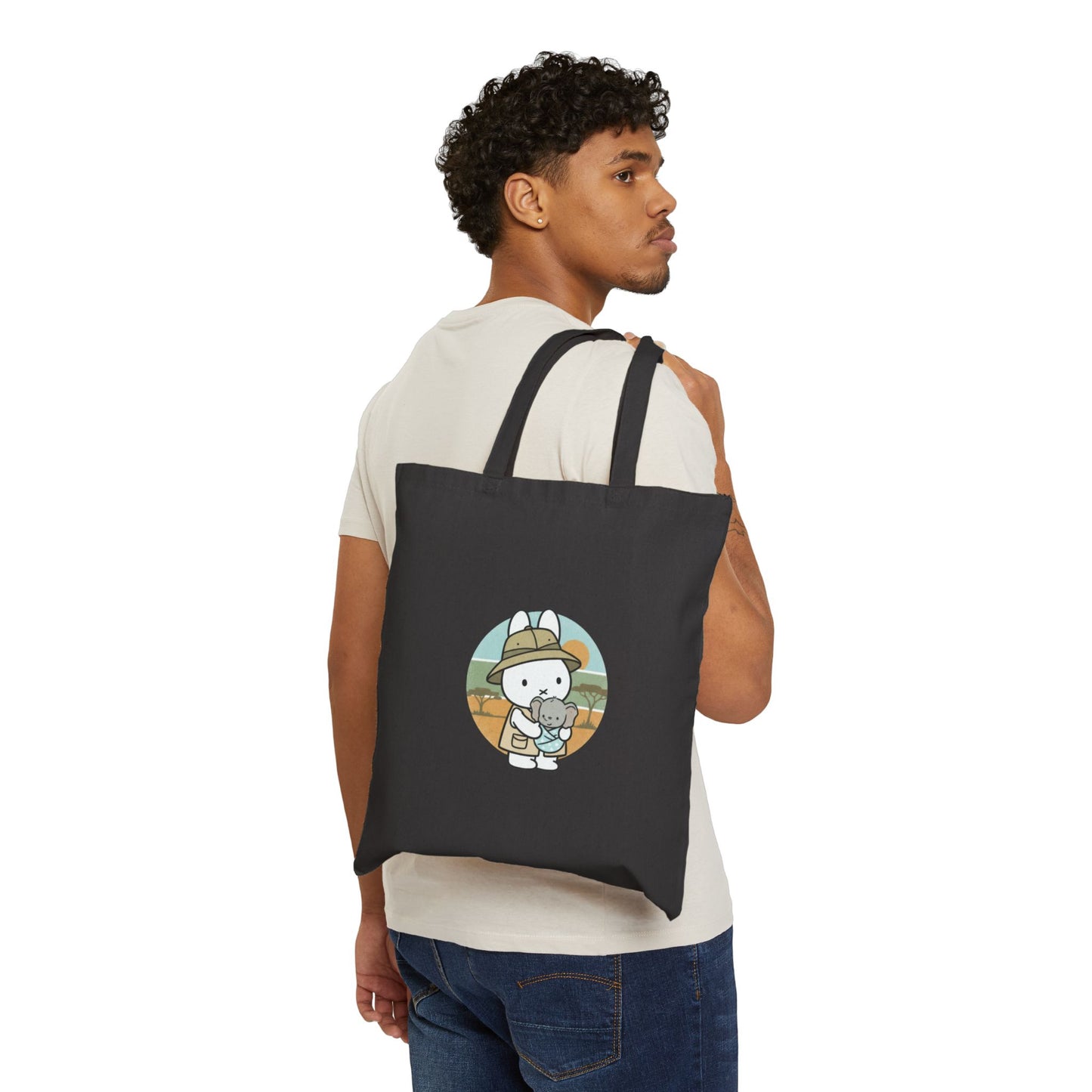 Miffy holding baby elephant Coffee Tote Bag | Kawaii Bunny Illustration, Pastel Circle Art